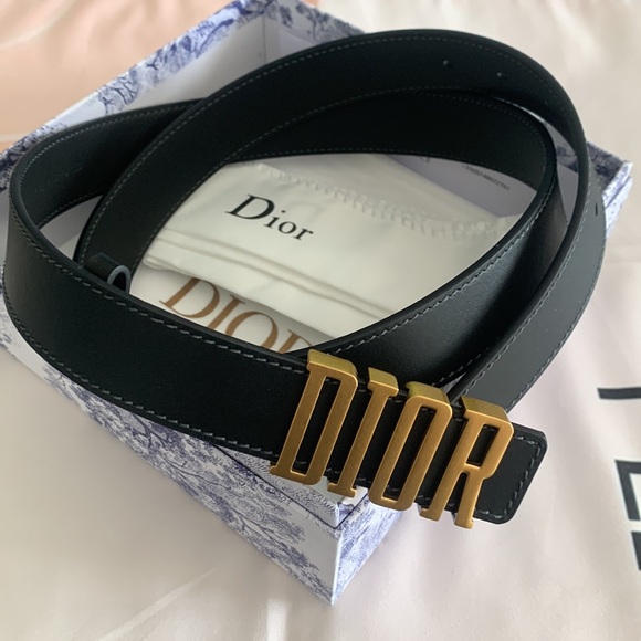 Dior Accessories - Dior Black Belt with Gold Logo